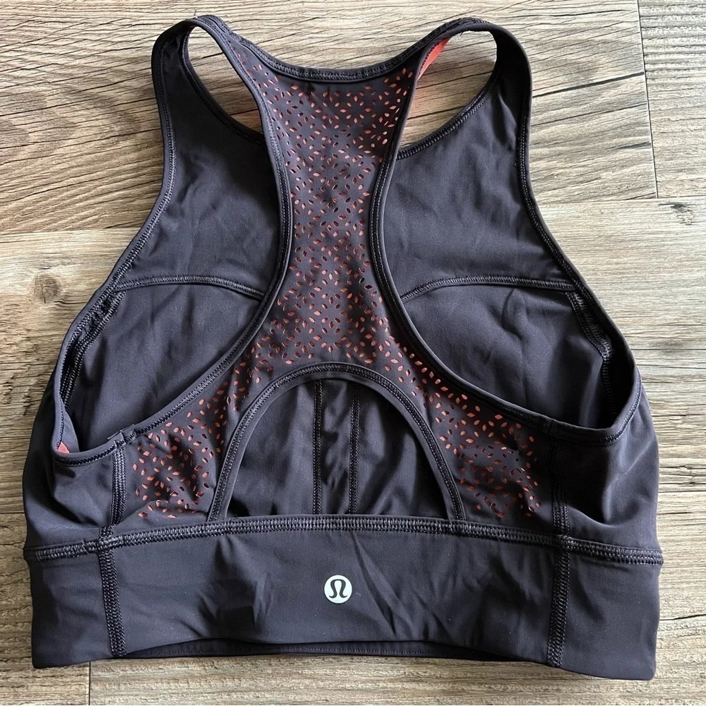 Lululemon Get Your Peek On Bra Deep Phantom / Red Orange Size 6